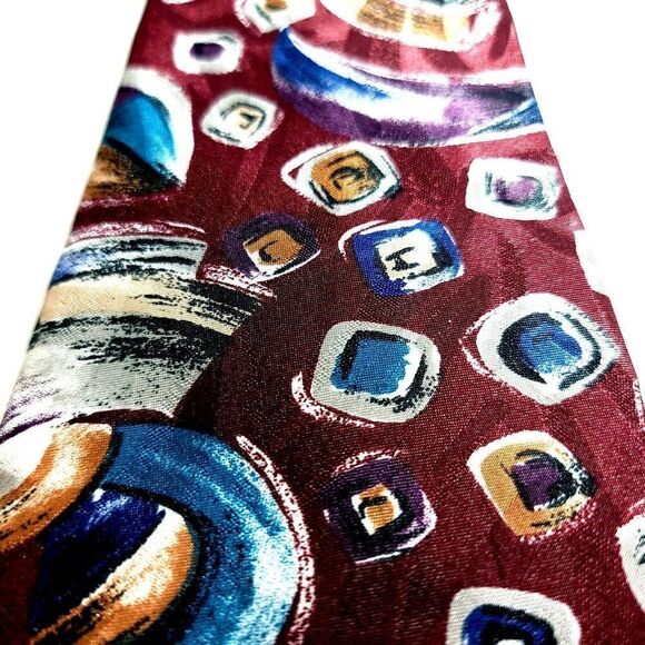 Alexander Lloyd Boston Red Teal Abstract Print Polyester Long Wide Tie USA - Picture 2 of 6